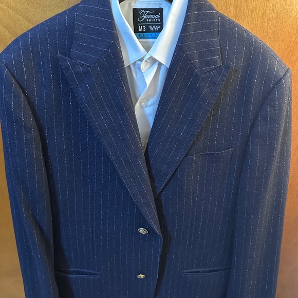 100% Italian Wool Blue Pinstripe Blazer
